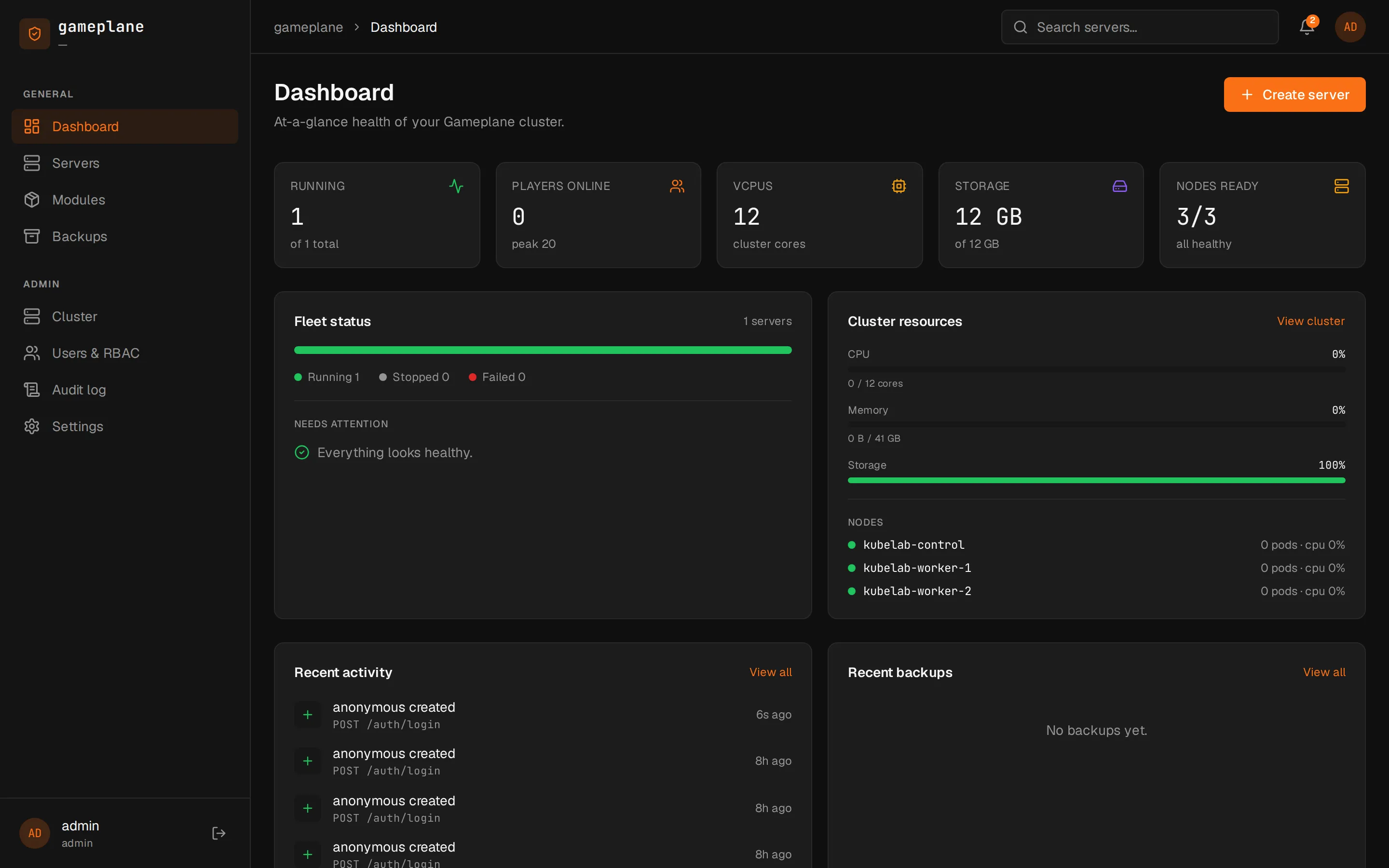 Fleet dashboard showing cluster health and resources